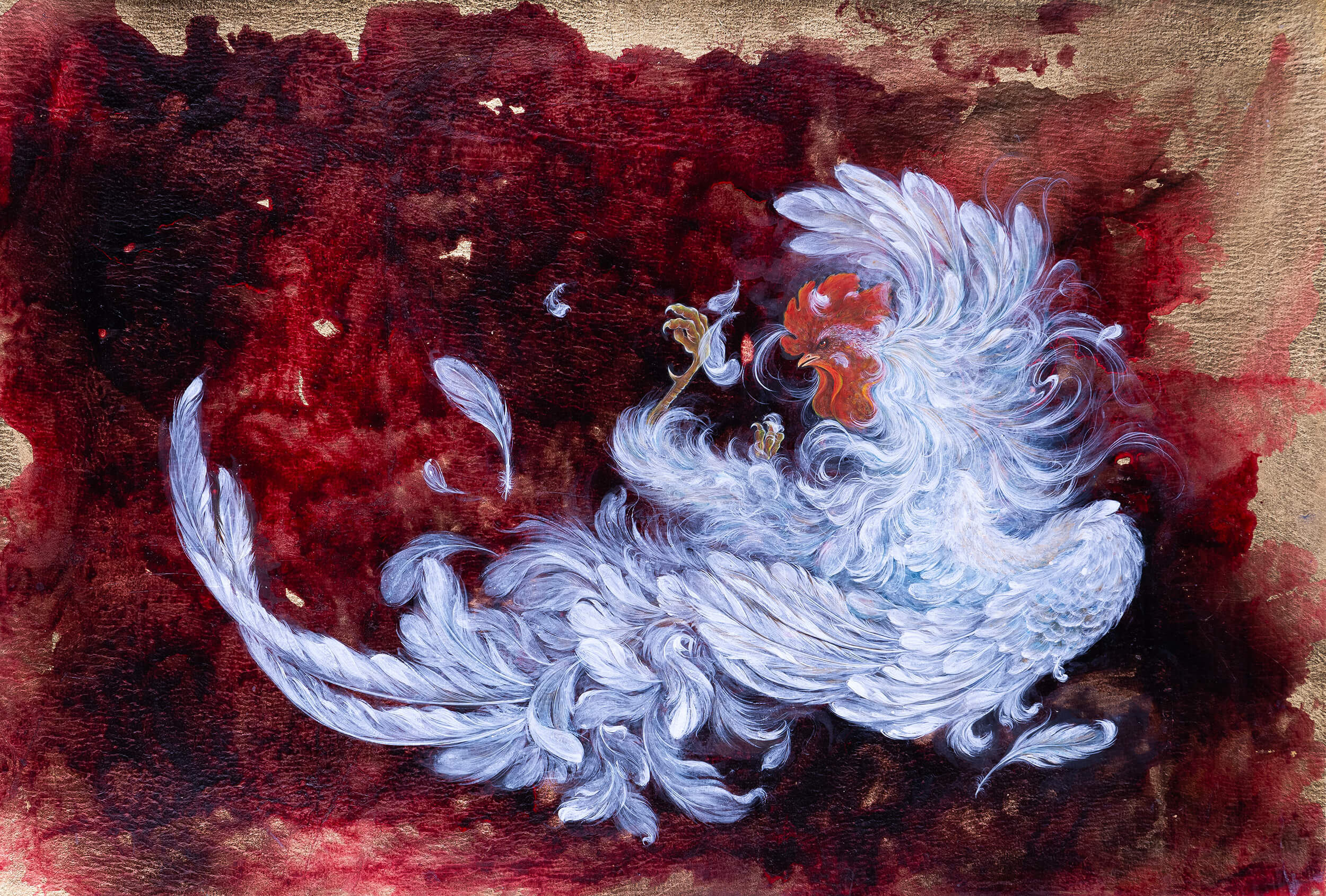 جدال – تابلو اکریلیک، گواش و ورق طلا | زهرا قاسمی