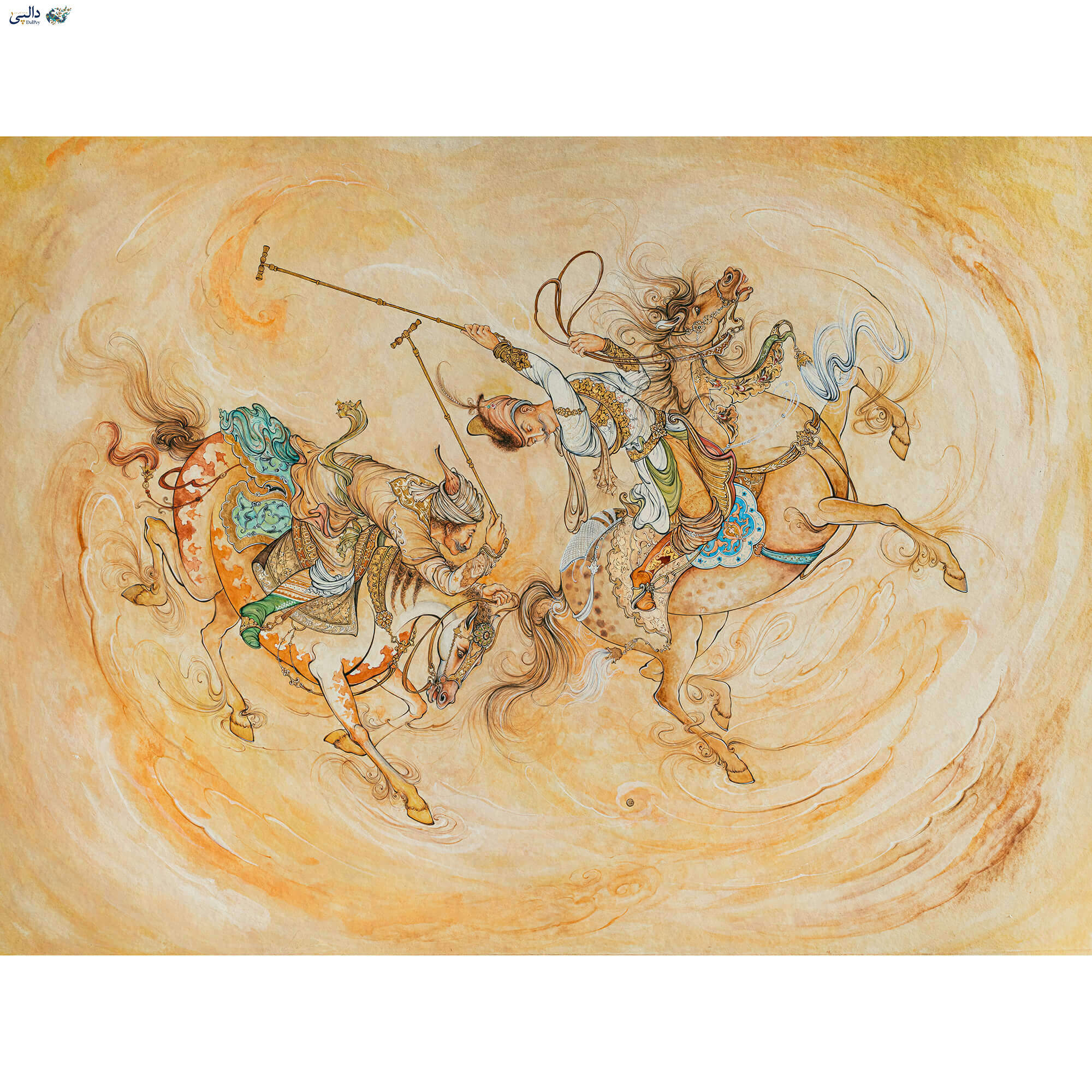 خرید تابلو نگارگری چوگان | جدال سوارکاران – اثر اورجینال زهرا قاسمی