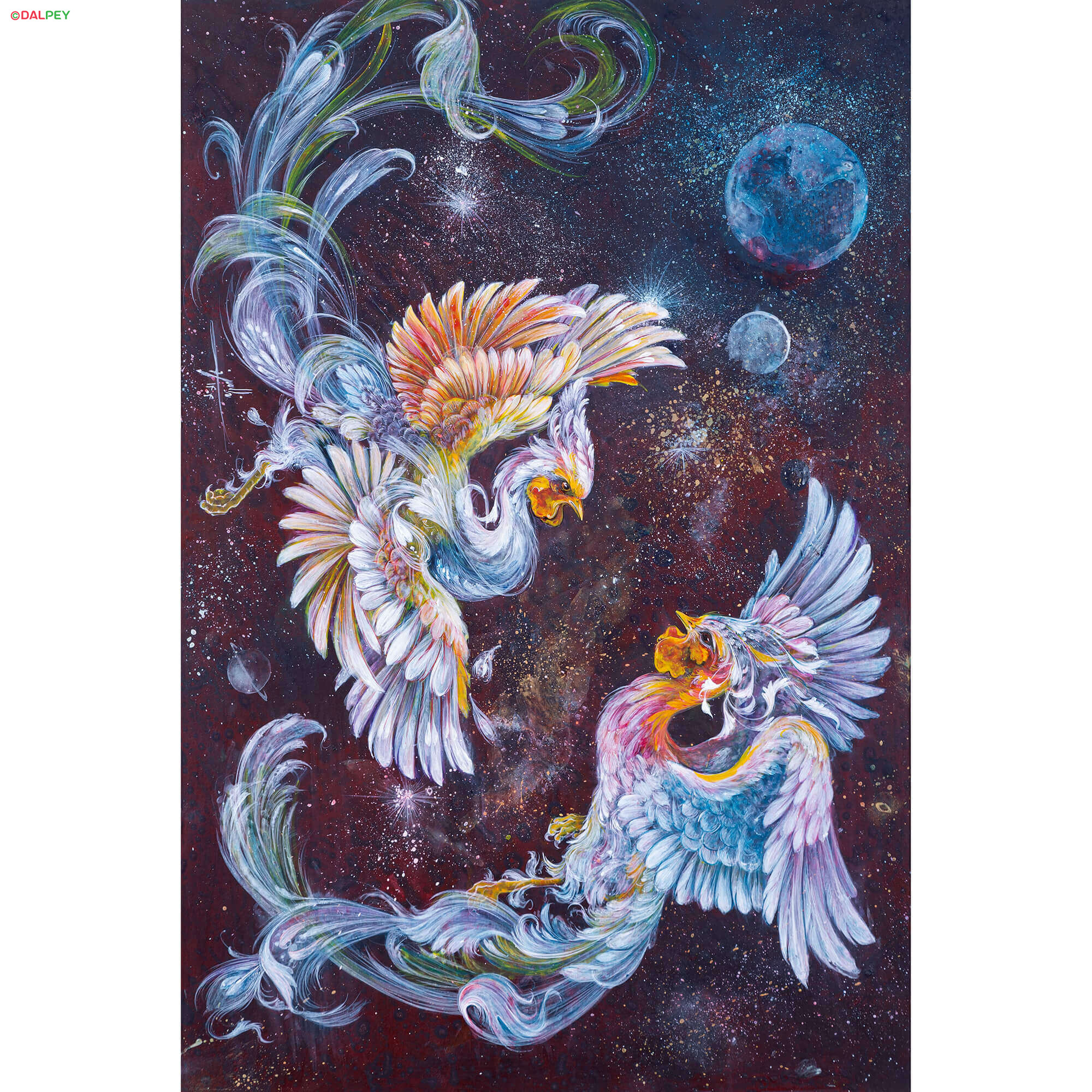 وصال عشق – تابلو دو پرنده اسطوره‌ای کیهانی | Union of Love – Cosmic Lovers Birds