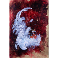 جدال – تابلو اکریلیک، گواش و ورق طلا | اثر اصیل زهرا قاسمی