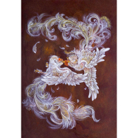 آتش سپید – تابلو هنری با دو پرنده اسطوره‌ای | زهرا قاسمی