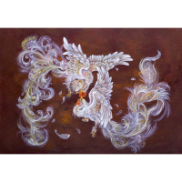 آتش سپید – تابلو هنری با دو پرنده اسطوره‌ای | زهرا قاسمی